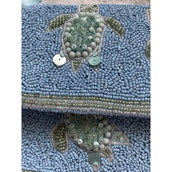 Handcrafted In India Sea Turtle Beaded Shoulder Bag Blue Green Aqua Viral NEW - Picture 12 of 16